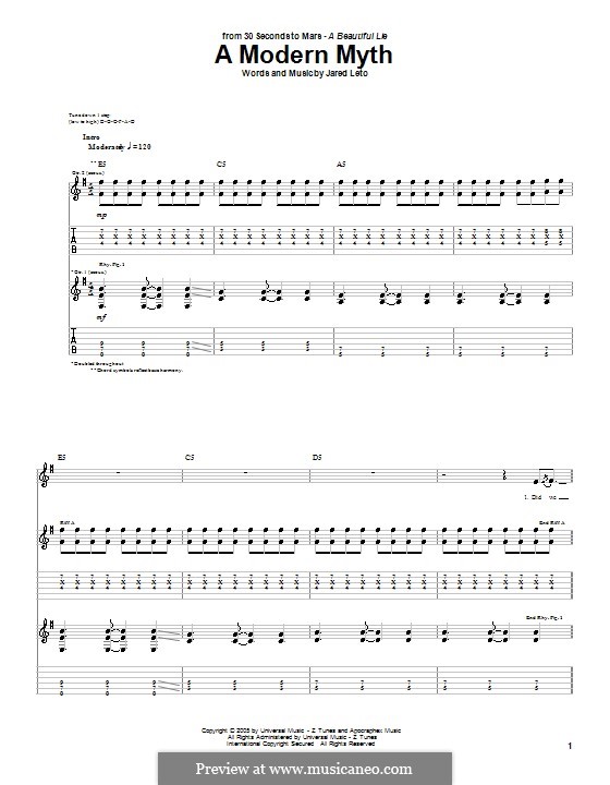A Modern Myth (30 Seconds to Mars): Für Gitarre mit Tabulatur by Jared Leto