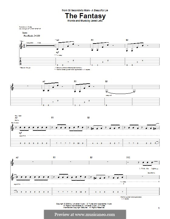 The Fantasy (30 Seconds to Mars): Für Gitarre mit Tabulatur by Jared Leto