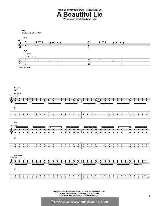 A Beautiful Lie (30 Seconds to Mars): Für Gitarre mit Tabulatur by Jared Leto