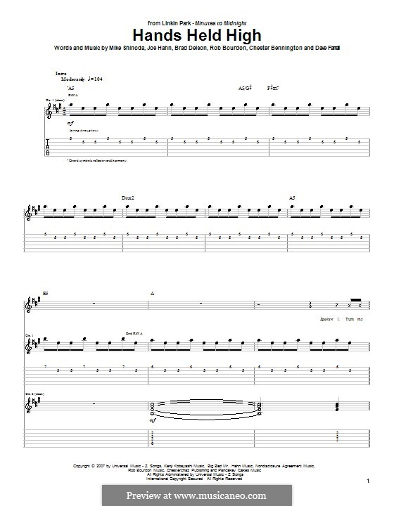 Hands Held High (Linkin Park): Für Gitarre mit Tabulatur by Brad Delson, Charles Bennington, David Farrell, Joseph Hahn, Mike Shinoda, Rob Bourdon