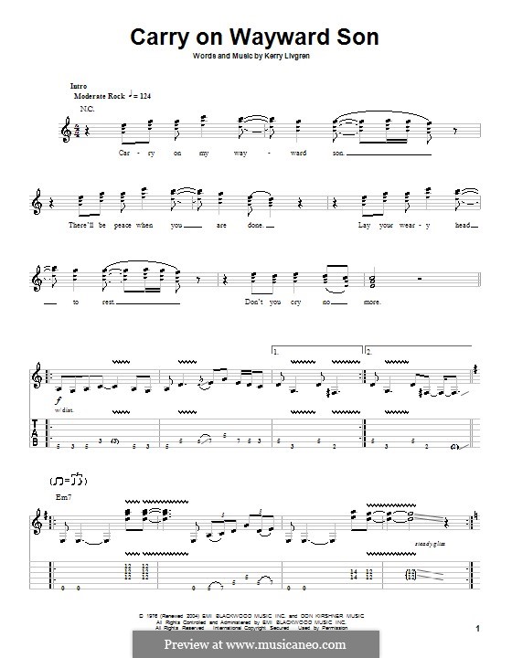 Carry on Wayward Son (Kansas): Für Gitarre mit Tabulatur by Kerry Livgren