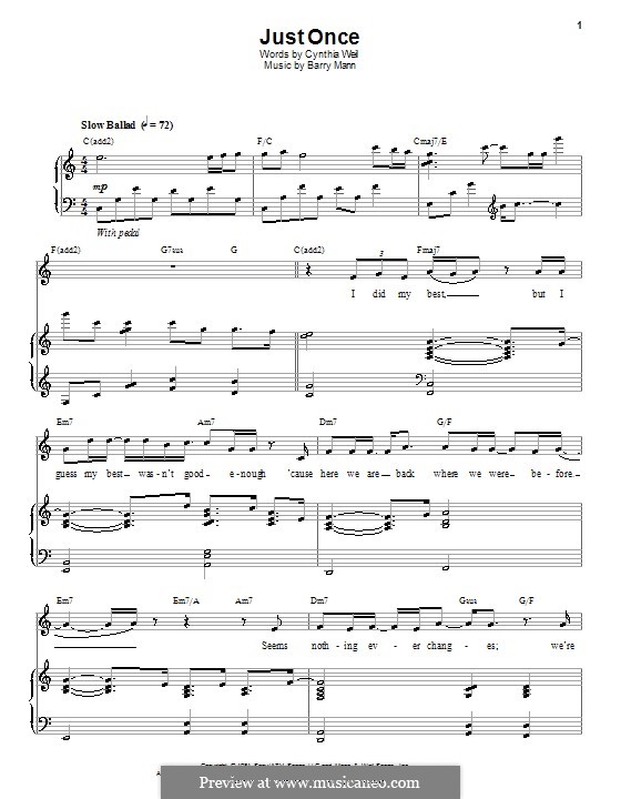 Just Once (Quincy Jones featuring James Ingram): Für Stimme und Klavier (oder Gitarre) by Barry Mann, Cynthia Weil