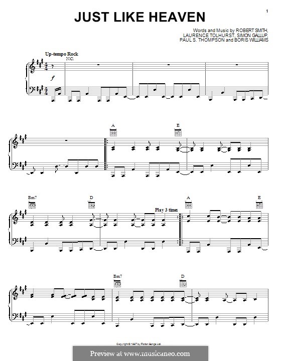 Just Like Heaven (The Cure): Für Stimme und Klavier (oder Gitarre) by Boris Williams, Laurence Tolhurst, Porl Thompson, Robert Gary Smith, Simon Gallup