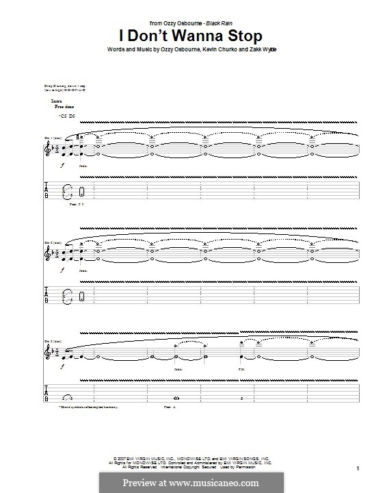 I Don't Wanna Stop (Ozzy Osbourne): Für Gitarre mit Tabulatur by Kevin Churko, Zakk Wylde