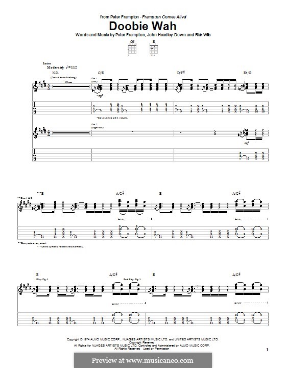 Doobie Wah (Peter Frampton): Für Gitarre mit Tabulatur by John Headley-Down, Rick Wills