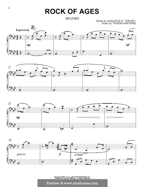 Rock of Ages: Für Klavier, vierhändig – Stimmen by Thomas Hastings