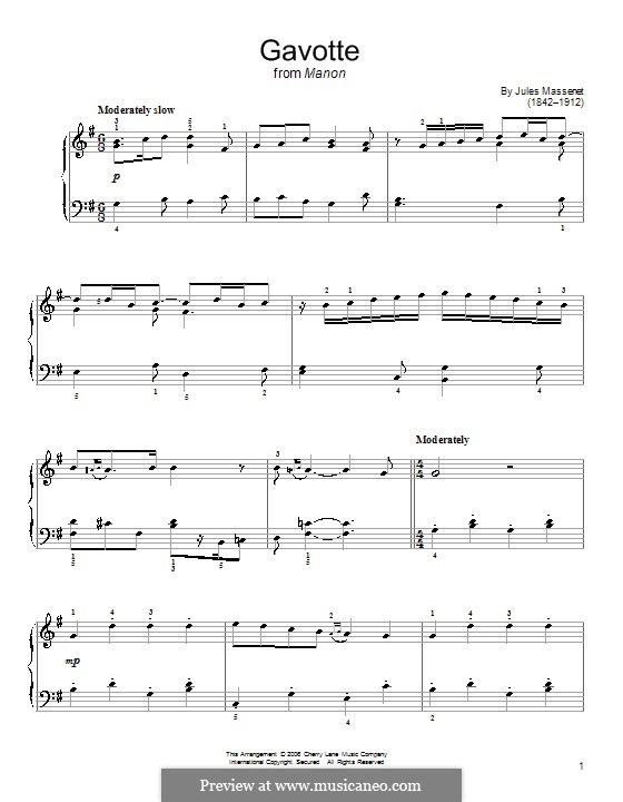 Manon: Gavotte. Version für Klavier by Jules Massenet
