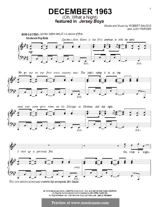 December 1963 (Oh, What a Night): Für Stimme mit Klavier oder Gitarre (Frankie Valli & The Four Seasons) by Bob Gaudio, Judy Parker