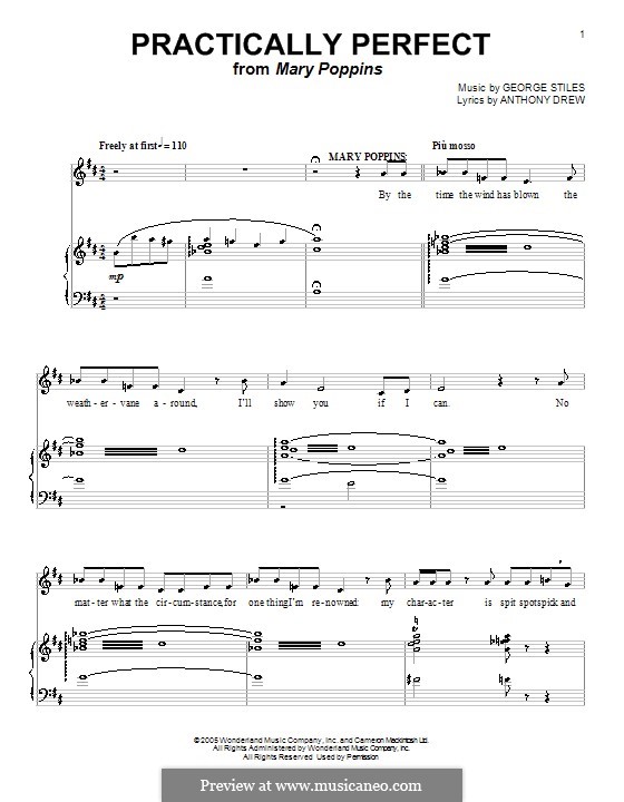 Practically Perfect (from Mary Poppins: The New Musical): Für Stimme und Klavier (oder Gitarre) by George Stiles