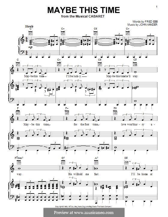 Maybe This Time (from Cabaret): Für Stimme und Klavier (oder Gitarre) by John Kander