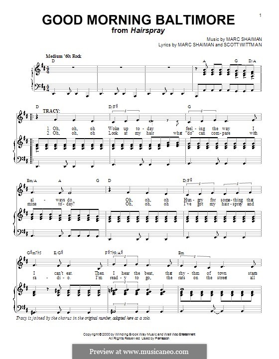 Good Morning Baltimore (from Hairspray): Für Stimme und Klavier (oder Gitarre) by Marc Shaiman
