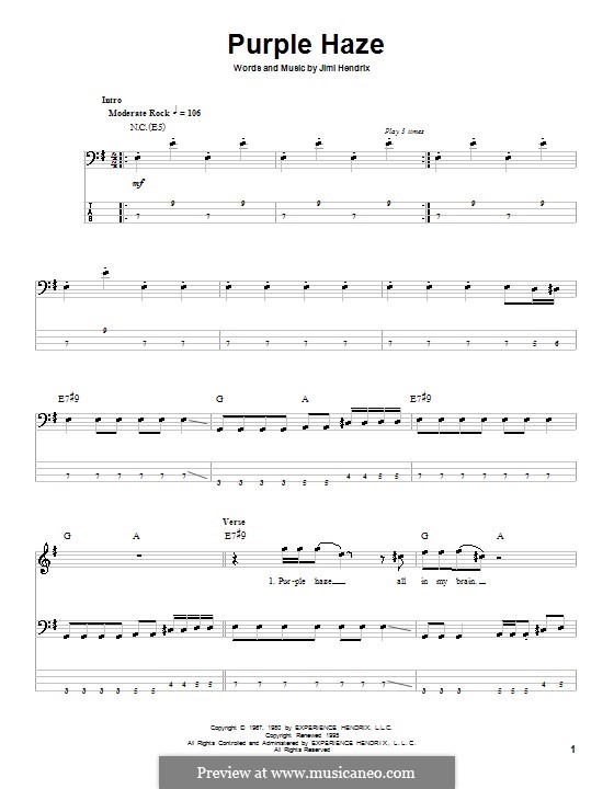 Vocal-instrumental version: Für Bassgitarre by Jimi Hendrix