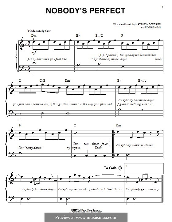 Nobody's Perfect (Hannah Montana): Für Klavier, leicht by Matthew Gerrard, Robbie Nevil