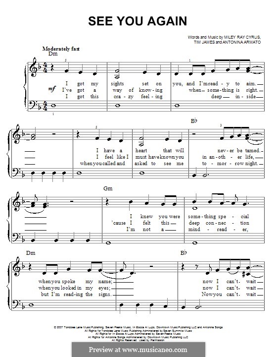 See You Again (Hannah Montana): Für Klavier, leicht by Antonina Armato, Destiny Hope Cyrus, Timothy James