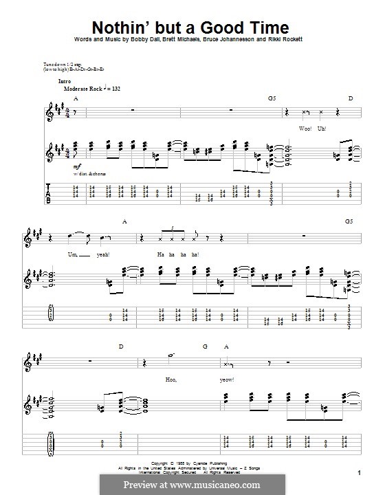 Nothin' But a Good Time (Poison): Für Gitarre mit Tabulatur by Bobby Dall, Bret Michaels, C.C. DeVille, Rikki Rockett