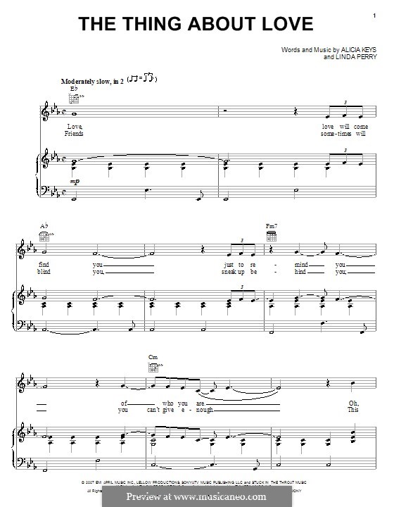 The Thing About Love (Alicia Keys): Für Stimme und Klavier (oder Gitarre) by Linda Perry