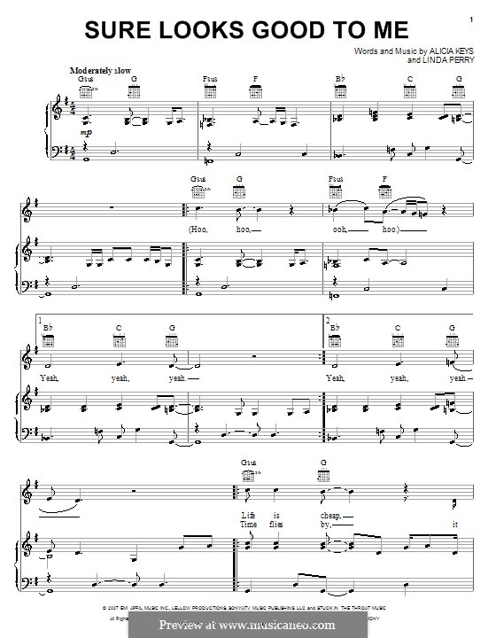 Sure Looks Good To Me (Alicia Keys): Für Stimme und Klavier (oder Gitarre) by Linda Perry