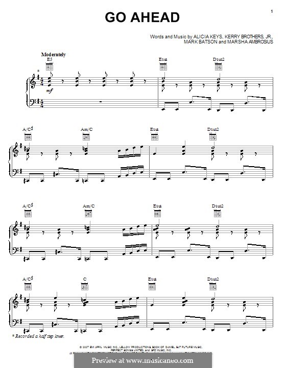 Go Ahead (Alicia Keys): Für Stimme und Klavier (oder Gitarre) by Kerry Brothers, Mark Batson, Marsha Ambrosius