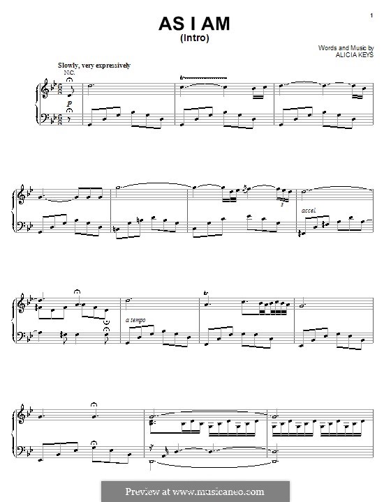 As I am (Intro): Für Stimme und Klavier (oder Gitarre) by Alicia Keys