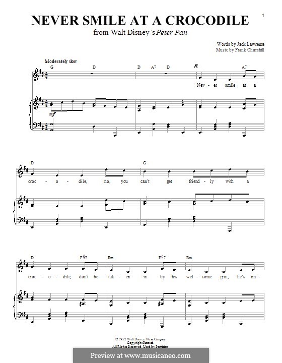 Never Smile at a Crocodile: Für Stimme und Klavier (oder Gitarre) by Frank Churchill