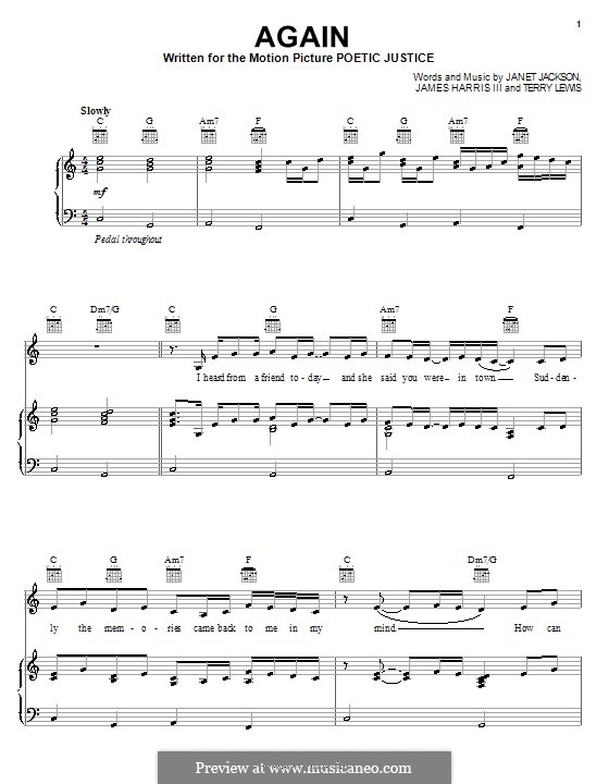Again (Janet Jackson): Für Stimme und Klavier (oder Gitarre) by James Samuel Harris III, Terry Lewis