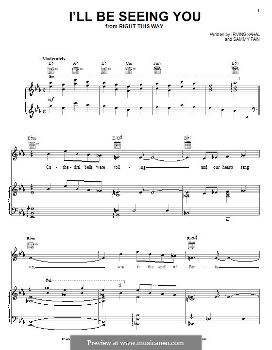 I'll Be Seeing You: Für Stimme mit Klavier oder Gitarre by Irving Kahal, Sammy Fain