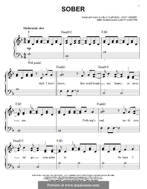 Sober (Kelly Clarkson): Für Klavier, leicht by Aben Eubanks, Calamity McEntire, Jimmy Messer