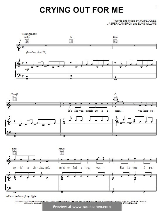 Crying Out for Me (Mario): Für Stimme und Klavier (oder Gitarre) by Elvis Williams, Jamal Jones, Jasper Cameron