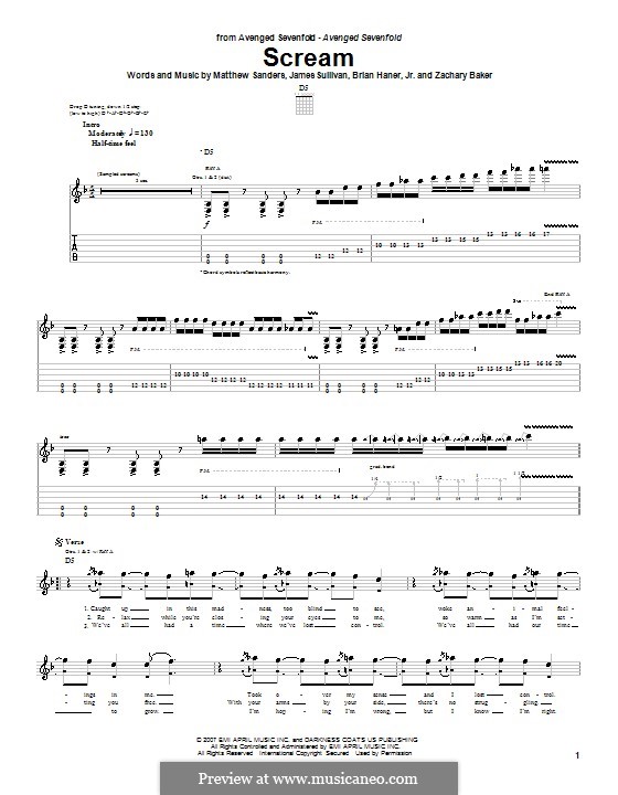 Scream (Avenged Sevenfold): Für Gitarre mit Tabulatur by Brian Haner Jr., James Sullivan, Matthew Sanders, Zachary Baker