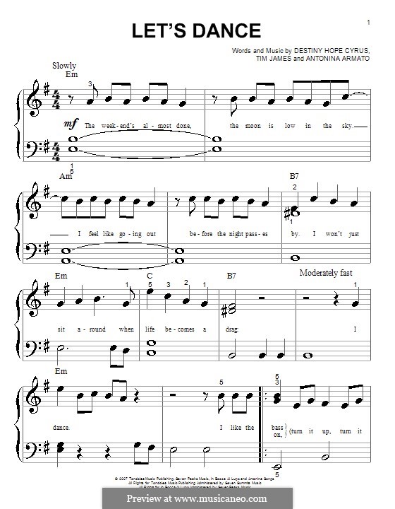 Let's Dance (Hannah Montana): Für Klavier (sehr leichte Fassung) by Antonina Armato, Destiny Hope Cyrus, Timothy James