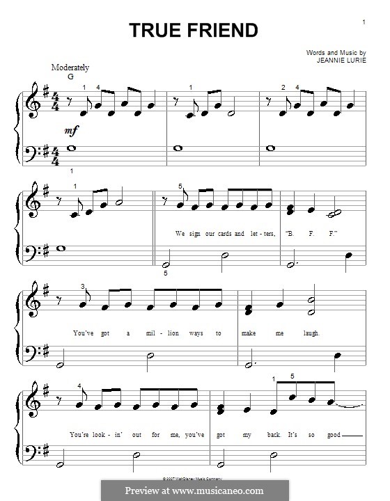 True Friend (Hannah Montana): Für Klavier (sehr leichte Fassung) by Jeannie Lurie