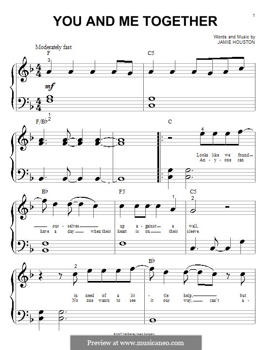 You and Me Together (Hannah Montana): Für Klavier (sehr leichte Fassung) by Jamie Houston