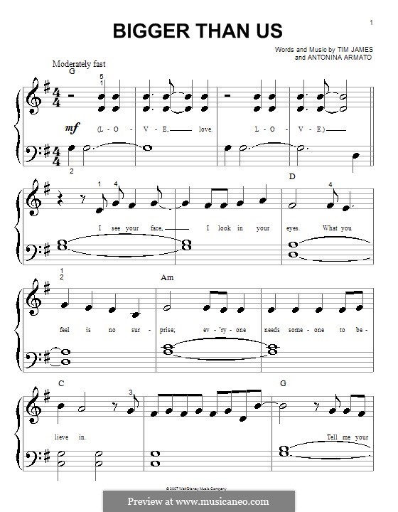 Bigger Than Us (Hannah Montana): Für Klavier (sehr leichte Fassung) by Antonina Armato, Timothy James