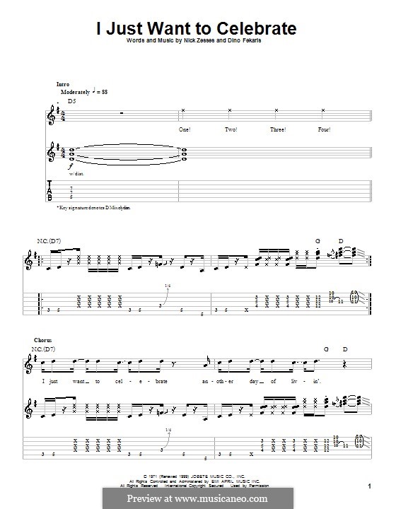 I Just Want to Celebrate (Rare Earth): Für Gitarre mit Tabulatur by Dino Fekaris, Nick Zesses