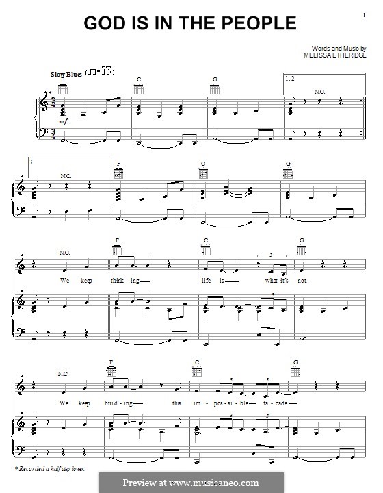 God Is in the People: Für Stimme und Klavier (oder Gitarre) by Melissa Etheridge