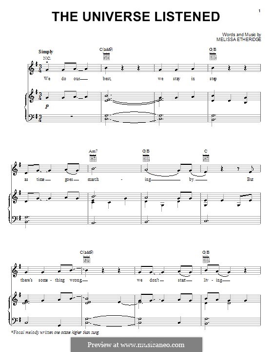 The Universe Listened: Für Stimme und Klavier (oder Gitarre) by Melissa Etheridge