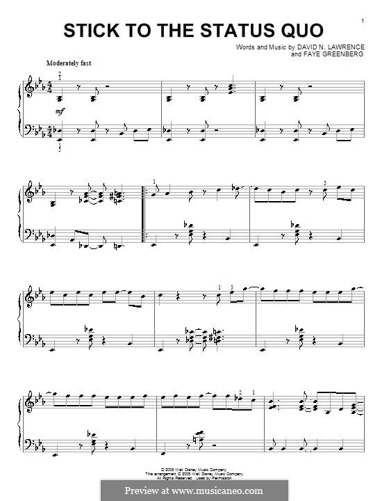 Stick to the Status Quo (High School Musical): Für Klavier by David N. Lawrence, Faye Greenberg