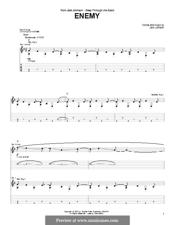 Enemy: Für Gitarre mit Tabulatur by Jack Johnson
