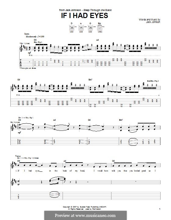 If I Had Eyes: Für Gitarre mit Tabulatur by Jack Johnson