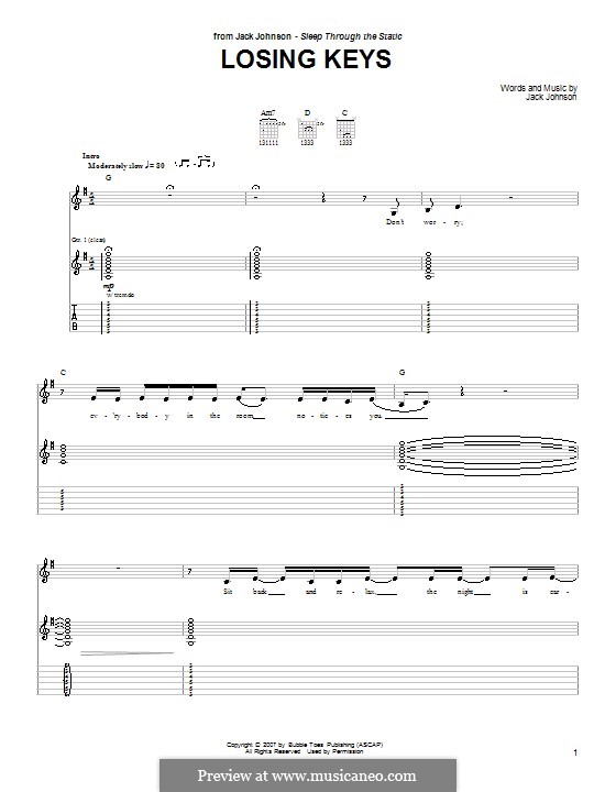 Losing Keys: Für Gitarre mit Tabulatur by Jack Johnson