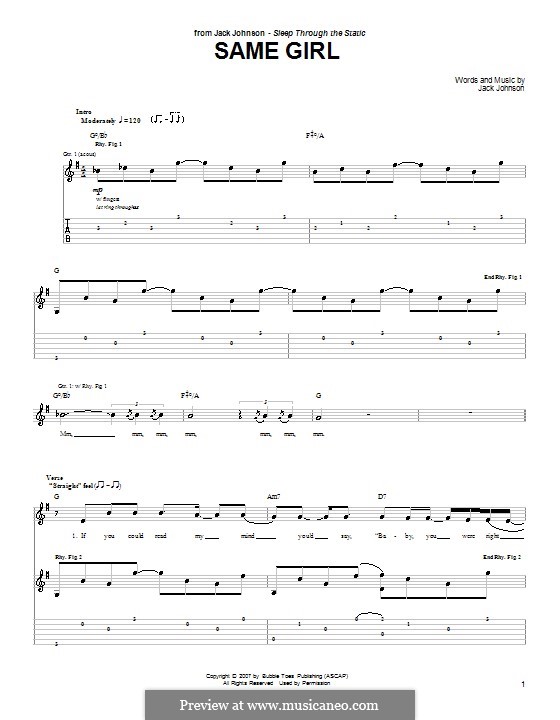 Same Girl: Für Gitarre mit Tabulatur by Jack Johnson