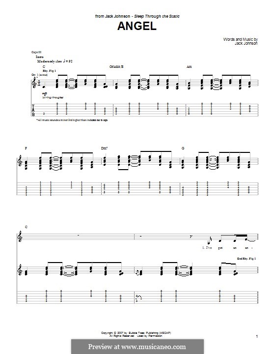 Angel: Für Gitarre mit Tabulatur by Jack Johnson