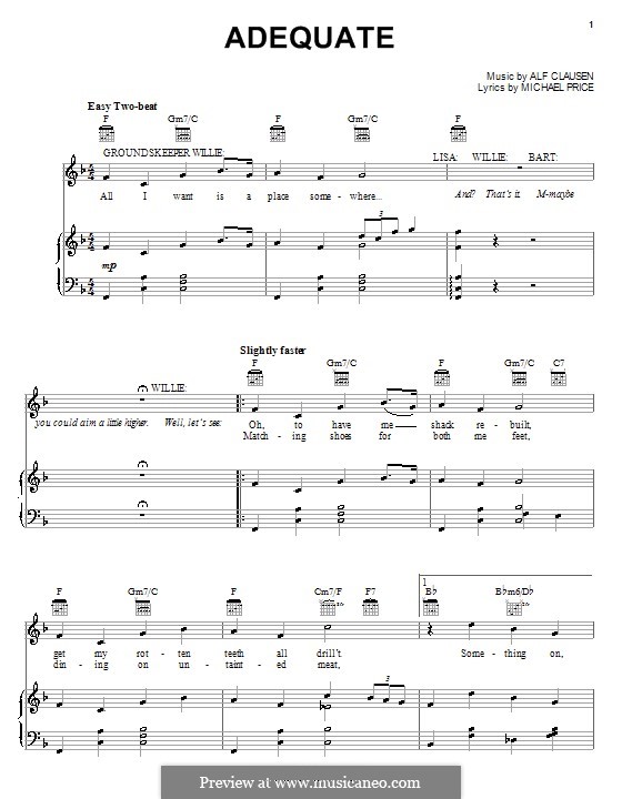 Adequate (The Simpsons): Für Stimme und Klavier (oder Gitarre) by Alf Clausen, Michael Price