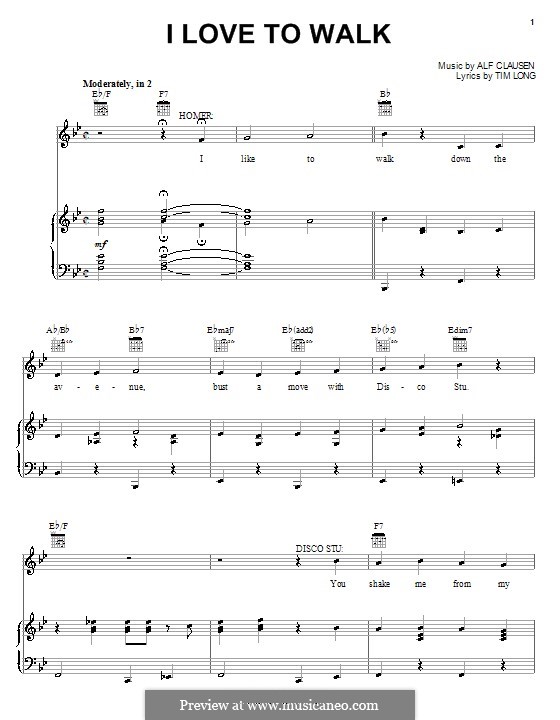 I Love to Walk (The Simpsons): Für Stimme und Klavier (oder Gitarre) by Alf Clausen, Tim Long