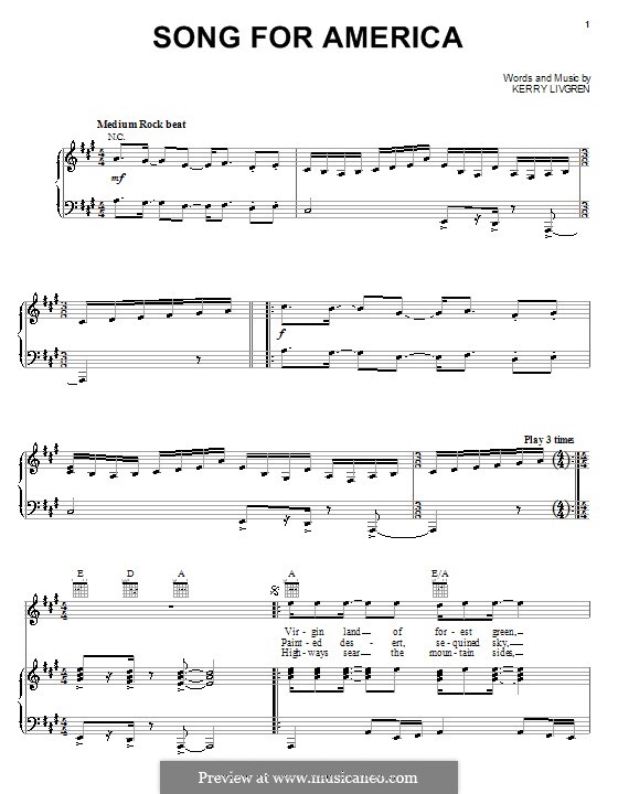 Song for America (Kansas): Für Stimme und Klavier (oder Gitarre) by Kerry Livgren