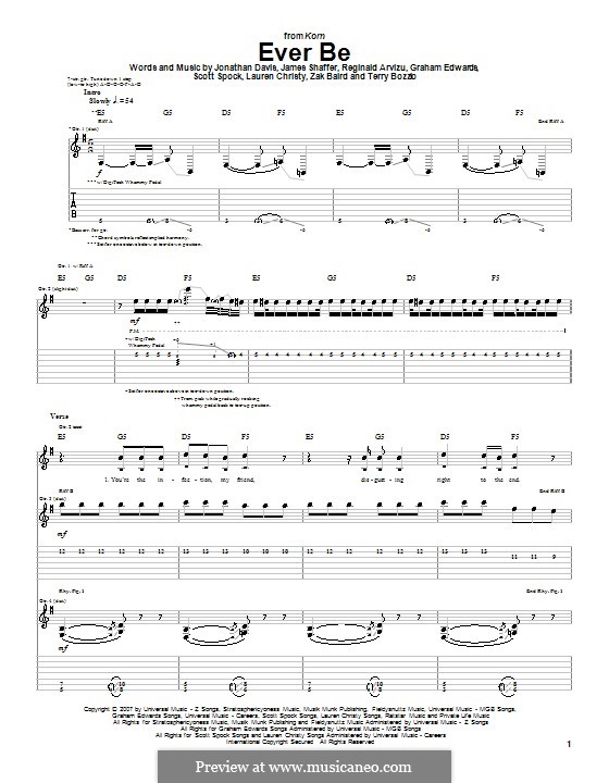 Ever Be (Korn): Für Gitarre mit Tabulatur by Graham Edwards, James Shaffer, Jonathan Davis, Lauren Christy, Reginald Arvizu, Scott Spock, Terry Bozzio, Zak Baird