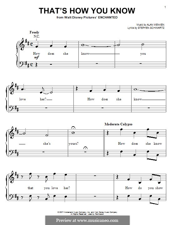 That's How You Know (from Enchanted): Einfache Noten für Klavier by Alan Menken