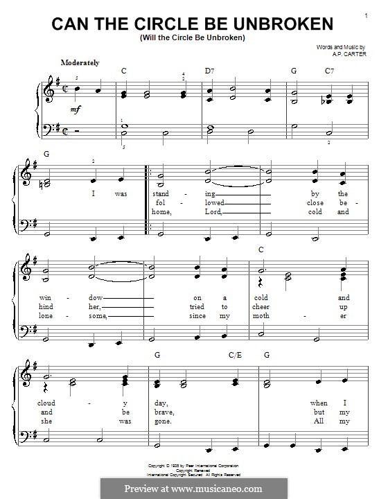 Can the Circle Be Unbroken (Will the Circle Be Unbroken): Für Klavier, leicht (The Carter Family) by A.P. Carter