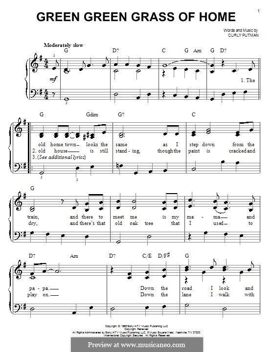 Green Green Grass of Home: Für Klavier by Curly Putman
