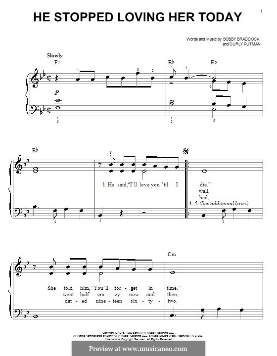 He Stopped Loving Her Today (George Jones): Für Klavier by Bobby Braddock, Curly Putman